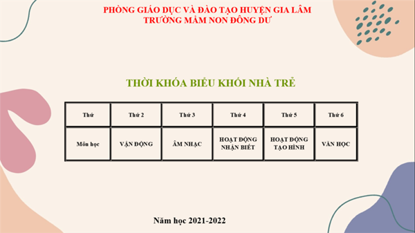 Thời khóa biểu khối nhà trẻ - tháng 9/ 2022